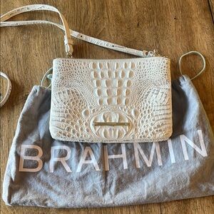 Brahmin White Crossbody Bag with Crocodile Embossed Texture